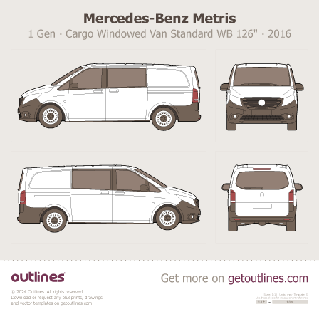 2016 Mercedes-Benz Metris 1 Gen ∙ Cargo Windowed Van Van blueprints and drawings