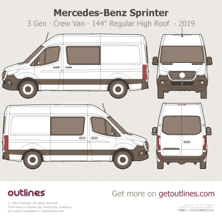 2019 Mercedes-Benz Sprinter 3 Gen ∙ Crew Van Van blueprints and drawings