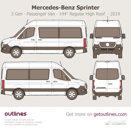 2019 Mercedes-Benz Sprinter 3 Gen ∙ Passenger Van Van blueprints and drawings