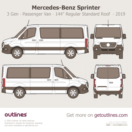 2019 Mercedes-Benz Sprinter 3 Gen ∙ Passenger Van Van blueprints and drawings