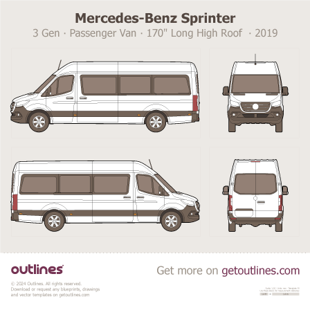 2019 Mercedes-Benz Sprinter 3 Gen ∙ Passenger Van Van blueprints and drawings