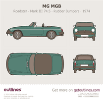 1975 MG MGB Roadster ∙ Mark III 74.5 ∙ Rubber Bumpers ∙ Top View Roadster blueprint