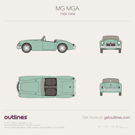 1955 MG MGA 1500 + interior Cabriolet blueprint