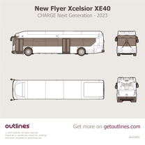 2023 New Flyer Xcelsior XE40 CHARGE Next Generation ∙ NG ∙ Top View Bus blueprint