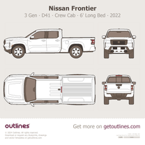 2022 Nissan Frontier 3 Gen ∙ D41 Crew Cab ∙ 6' Long Bed ∙ Top View Pickup Truck blueprint
