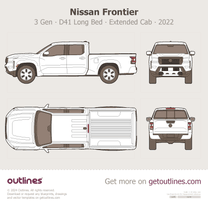2022 Nissan Frontier 3 Gen ∙ D41 Long Bed ∙ Extended Cab ∙ Top View Pickup Truck blueprint