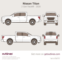 2020 Nissan Titan 2 Gen Facelift Crew Cab Pickup Truck blueprint