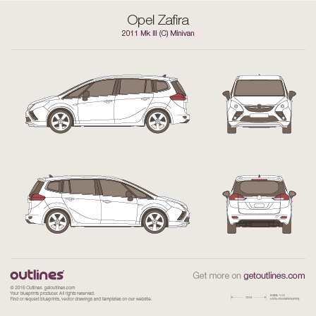 2011 Opel Zafira C Tourer Minivan blueprints and drawings