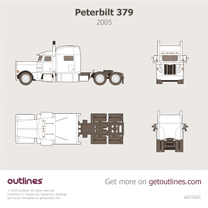 2005 Peterbilt 379 Dimensions ∙ Top View Heavy Truck blueprint
