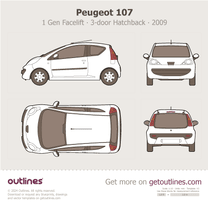 2009 Peugeot 107 Facelift 3-door ∙ Top View Hatchback blueprint