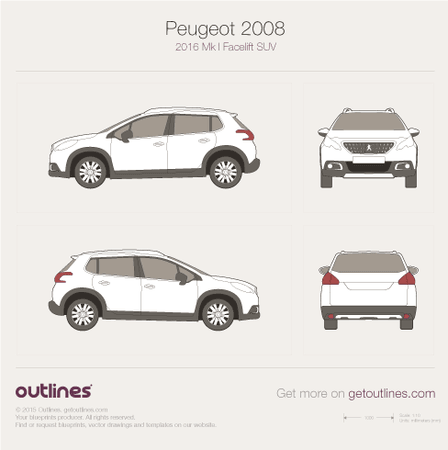 2016 Peugeot 2008 Mk I SUV blueprints and drawings