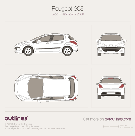 2007 Peugeot 308 Hatchback blueprints and drawings
