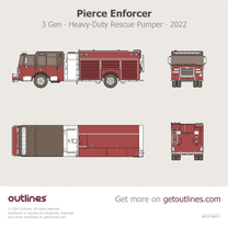 2022 Pierce Enforcer 3 Gen ∙ Heavy-Duty Rescue Pumper Red ∙ Top View Heavy Truck blueprint