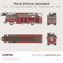 2022 Pierce Enforcer Ascendant ∙ 3 Gen ∙ Ladder 107’ Heavy-Duty Ladder PUC ∙ Single Rear Axle ∙ Red ∙ Top View Heavy Truck blueprint