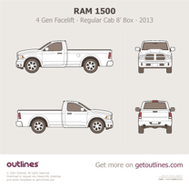 2013 Ram 1500 4 Gen Facelift Regular Cab 8' Box Pickup Truck blueprint