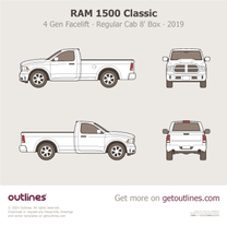 2019 Ram 1500 4 Gen Classic Regular Cab 8' Box Pickup Truck blueprint