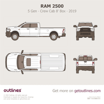 2019 Ram 2500 5 Gen Crew Cab 8' Box ∙ Tradesman ∙ Top View Pickup Truck blueprint