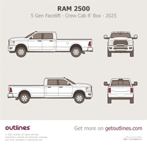 2025 Ram 2500 5 Gen Facelift ∙ Heavy Duty ∙ HD Crew Cab 8' Box Pickup Truck blueprint