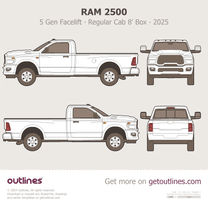 2025 Ram 2500 5 Gen Facelift ∙ Heavy Duty ∙ HD Regular Cab 8' Box Pickup Truck blueprint