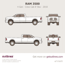 2010 Ram 3500 4 Gen Crew Cab 8' Box Pickup Truck blueprint