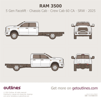 2025 Ram 3500 5 Gen Facelift ∙ Heavy Duty ∙ HD Chassis Cab ∙ Crew Cab 60 CA ∙ SRW Pickup Truck blueprint