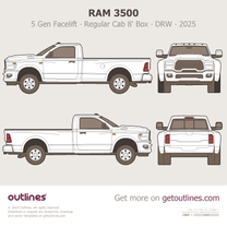 2025 Ram 3500 5 Gen Facelift ∙ Heavy Duty ∙ HD Regular Cab 8' Box ∙ DRW Pickup Truck blueprint