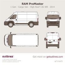 2014 Ram ProMaster 1500 1 Gen Cargo Van ∙ High Roof 136 WB ∙ Top View Van blueprint