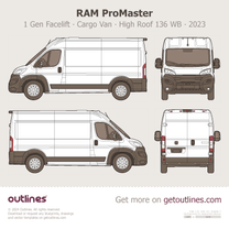2023 Ram ProMaster 1 Gen Facelift Cargo Van ∙ High Roof 136 WB Van blueprint