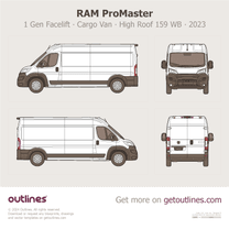 2023 Ram ProMaster 1 Gen Facelift Cargo Van ∙ High Roof 159 WB Van blueprint
