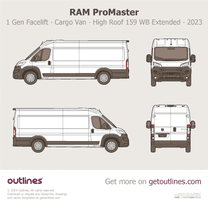 2023 Ram ProMaster 1 Gen Facelift Cargo Van ∙ High Roof 159 WB Extended Van blueprint