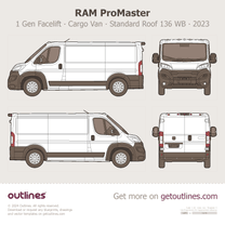 2023 Ram ProMaster 1 Gen Facelift Cargo Van ∙ Standard Roof 136 WB Van blueprint