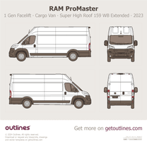 2023 Ram ProMaster 1 Gen Facelift Cargo Van ∙ Super High Roof 159 WB Extended Van blueprint