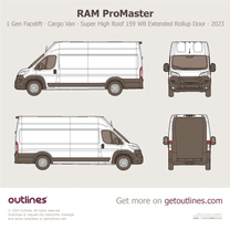 2023 Ram ProMaster 1 Gen Facelift Cargo Van ∙ Super High Roof 159 WB Extended ∙ Rollup Door Van blueprint