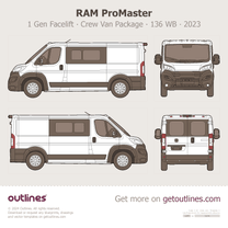 2023 Ram ProMaster 1 Gen Facelift Crew Van Package ∙ Standard Roof 136 WB ∙ Crew Seating Group Van blueprint
