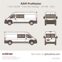 2023 Ram ProMaster 1 Gen Facelift Crew Van Package ∙ High Roof 159 WB ∙ Crew Seating Group Van blueprint