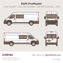 2023 Ram ProMaster 1 Gen Facelift Crew Van Package ∙ High Roof 159 WB Extended ∙ Crew Seating Group Van blueprint