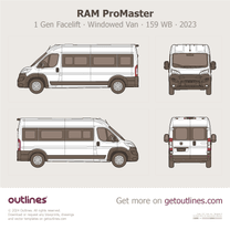2023 Ram ProMaster 1 Gen Facelift Windowed Van ∙ High Roof 159 WB ∙ Passenger Wagon blueprint