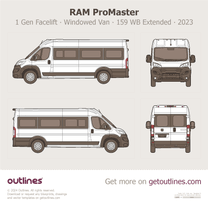 2023 Ram ProMaster 1 Gen Facelift Windowed Van ∙ High Roof 159 WB Extended ∙ Passenger Wagon blueprint