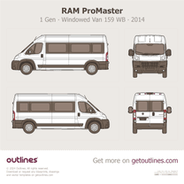 2014 Ram ProMaster 1 Gen Windowed Van ∙ High Roof 159 WB ∙ Passenger Wagon blueprint