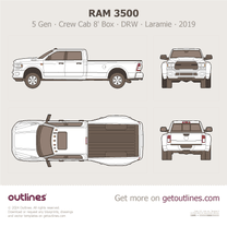 2019 Ram 3500 5 Gen Crew Cab 8' Box ∙ DRW ∙ Laramie ∙ Top View Pickup Truck blueprint