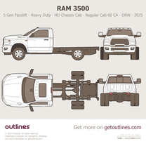 2025 Ram 3500 5 Gen Facelift ∙ Heavy Duty ∙ HD Chassis Cab ∙ Regular Cab 60 CA ∙ DRW ∙ Top View Pickup Truck blueprint