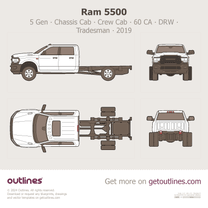 2019 Ram 5500 5 Gen Chassis Cab ∙ Crew Cab 60 CA ∙ DRW ∙ Tradesman ∙ Top View Pickup Truck blueprint