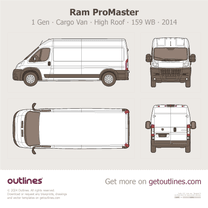 2014 Ram ProMaster 2500 1 Gen Cargo Van ∙ High Roof 159 WB ∙ Top View Van blueprint