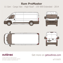 2014 Ram ProMaster 2500 1 Gen Cargo Van ∙ High Roof 159 WB Extended ∙ Top View Van blueprint