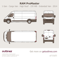 2014 Ram ProMaster 1 Gen Cargo Van ∙ High Roof 159 WB Extended ∙ Top View Van blueprint