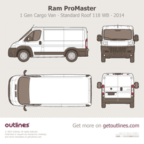 2014 Ram ProMaster 1 Gen Cargo Van ∙ Standard Roof 118 WB ∙ Top View Van blueprint
