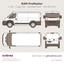 2014 Ram ProMaster 1 Gen Cargo Van ∙ Standard Roof 136 WB ∙ Top View Van blueprint