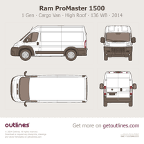 2014 Ram ProMaster 1500 1 Gen Cargo Van ∙ High Roof 136 WB ∙ Top View Van blueprint