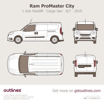 2019 Ram ProMaster City 1 Gen Facelift Cargo ∙ SLT ∙ Top View Van blueprint
