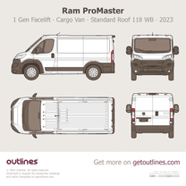 2023 Ram ProMaster 1500 1 Gen Facelift Cargo Van ∙ Standard Roof 118 WB ∙ Top View Van blueprint